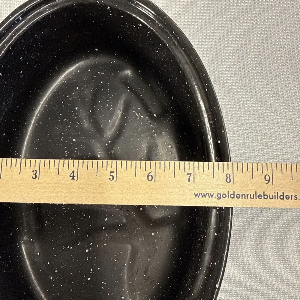 Set of 2 Vintage Speckled Enamelware Oval Roaster Pan W/ Lid (≈ 16x12